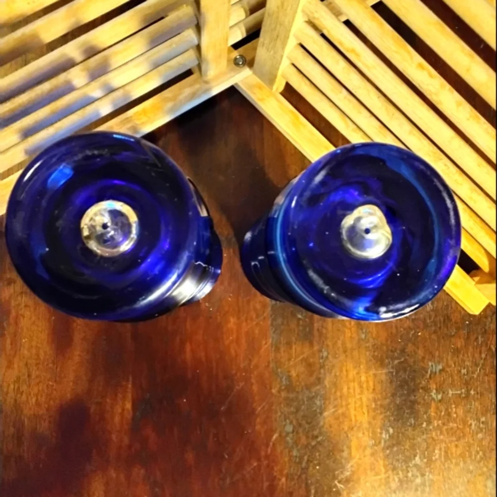 2 ASEDA Sweden Cobalt Blue Glass Vases Bamboo & Wave Bubble Bo Borgstrom MCM